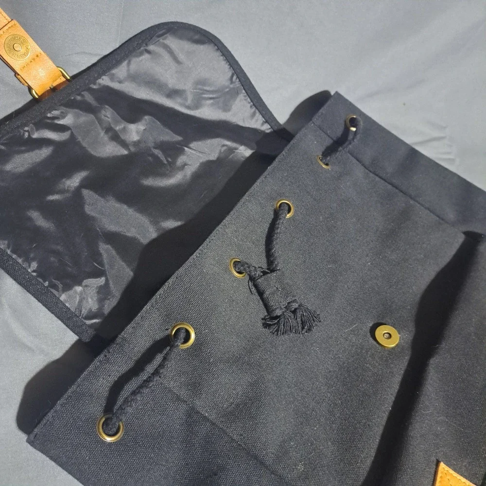 DSW‎ Black Canvas Backpack Faux Leather Trim Buckle Detail Pockets VGUC